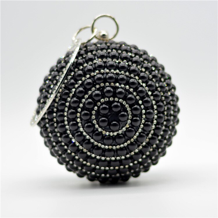 Bolso de noche con cuentas de perlas de color rojo, azul, negro, marfil, anillo grande, bolsos para mujer, graduación, boda, con perla para novia, bolso de maquillaje de europea: Black