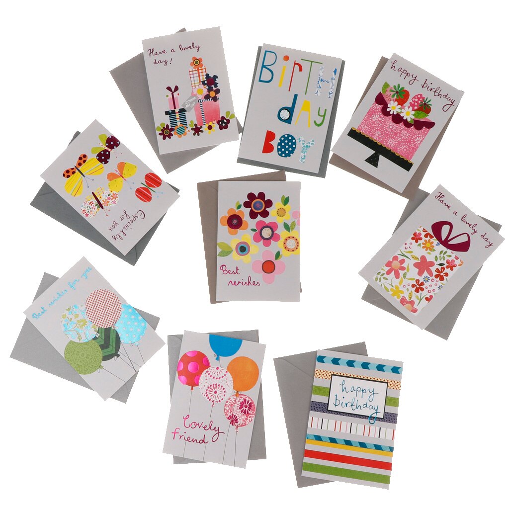 9 Stuks Gelukkige Verjaardag Card Gevouwen Kids Verjaardag Groet Note Kaarten W/Enveloppen
