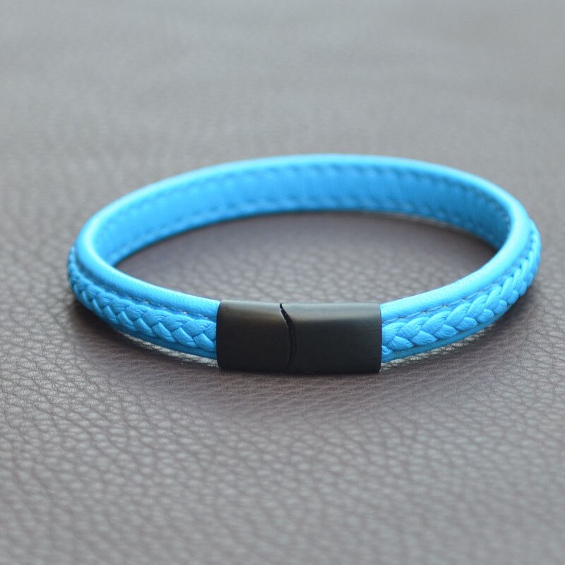 handgefertigt Geflochtene Schmuck Geometrische Kontrast Farbe Paar Leder Edelstahl Magnet Verschluss Armbinde