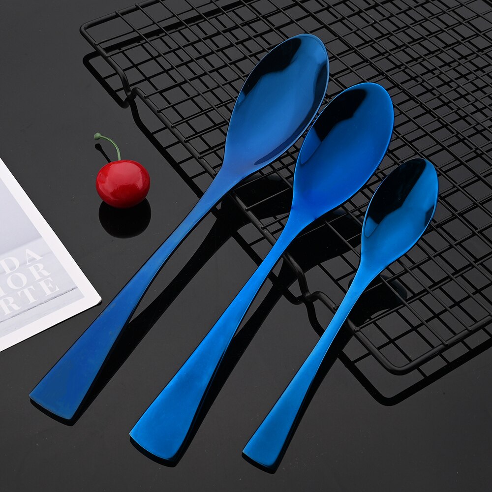 Blue Shiny Cutlery Dinnerware Set 304 Stainless Steel Flatware Steak Knife Dessert Fork Spoon Tableware Wedding Silverware Set