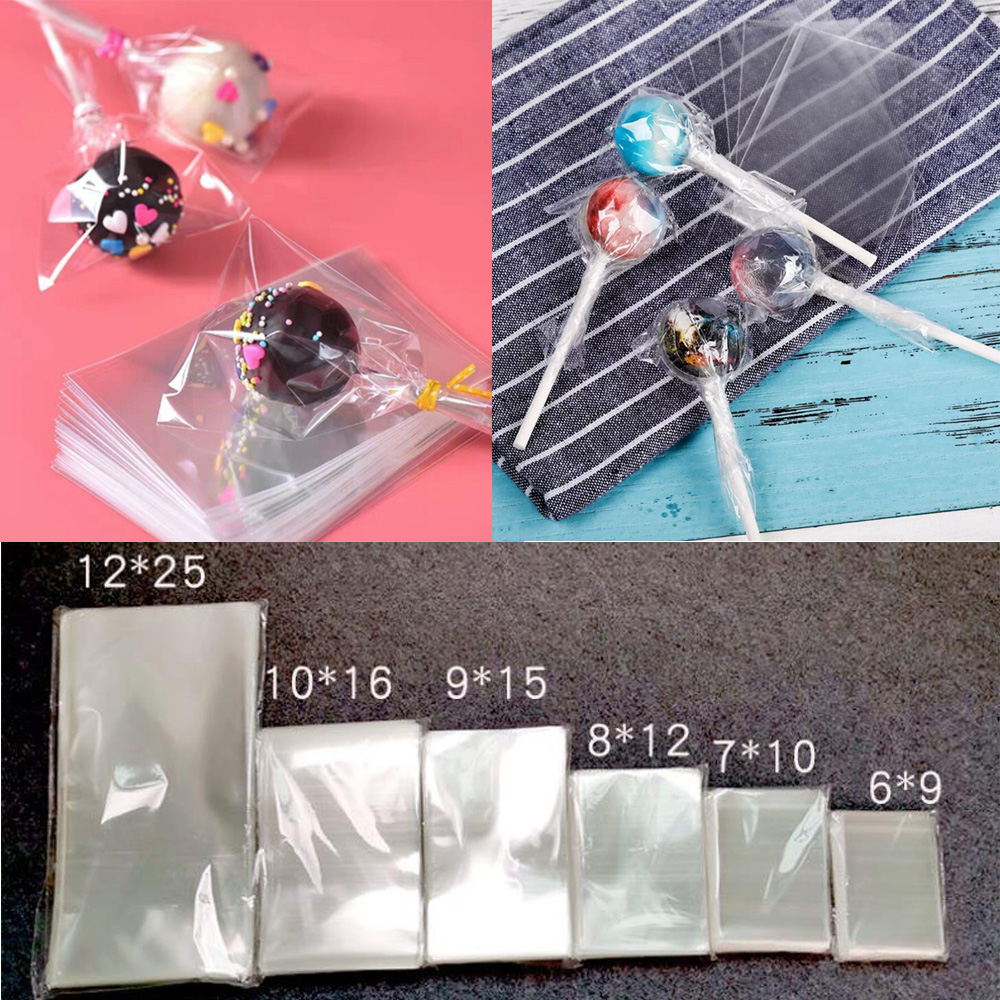 Bolsas de plástico transparentes 100 unids/set piruleta Chocolate OPP bolsas de embalaje planas con parte superior abierta dulces para de boda bolsa de pequeña