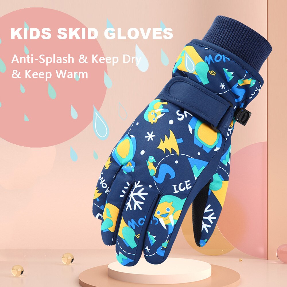 Guantes de esquí para niños y niñas, manoplas impermeables de invierno para la nieve, cálidos, cómodos, estampados bonitos, esquí y snowboard