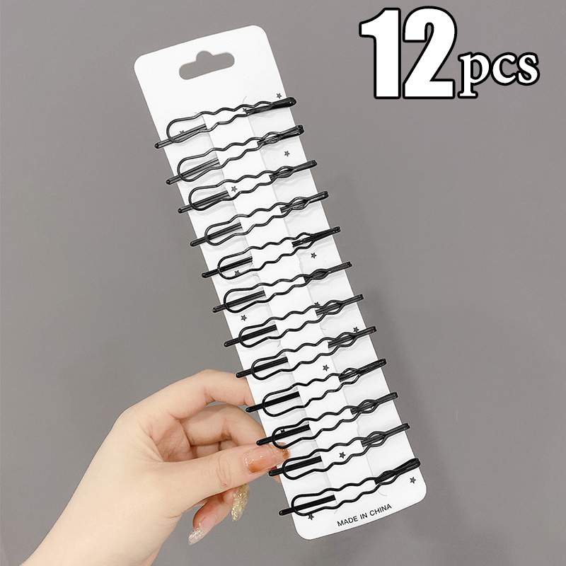 Horquillas onduladas para el cabello, pasadores negros de Metal, pasadores invisibles BB, accesorios para el cabello, 3/12 piezas