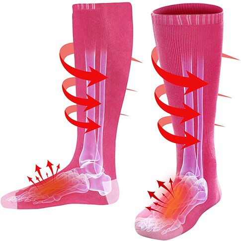 Opvarmede sokker mænd kvinder genopladelige elektriske batteridrevne varmestrømper kit, sport vinter varme termiske sokker udendørs klatring: Lyserød