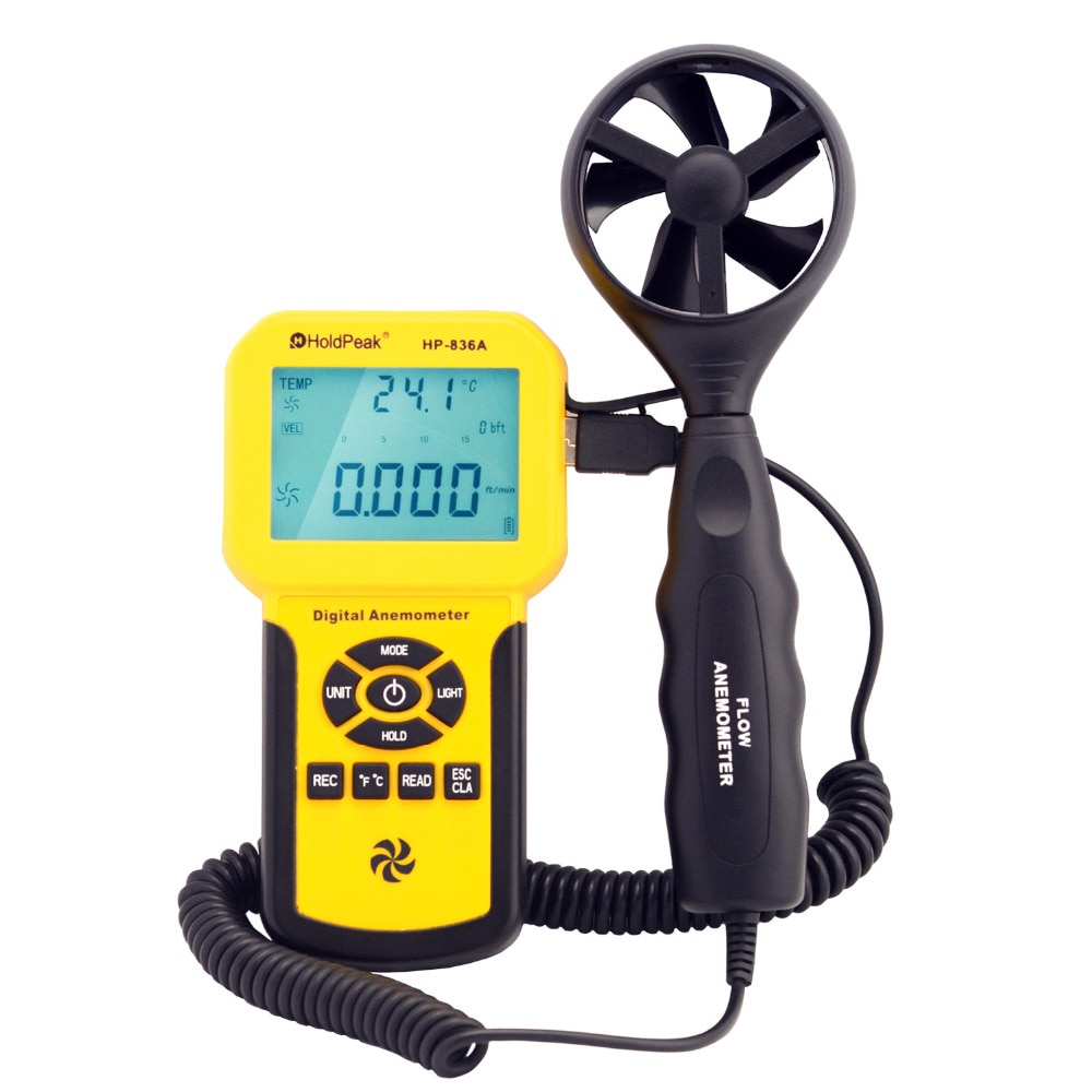 HoldPeak HP-836A Digital Wind Speed Air Volume Meter Anemometer Handheld with Data Logger and Carry Case