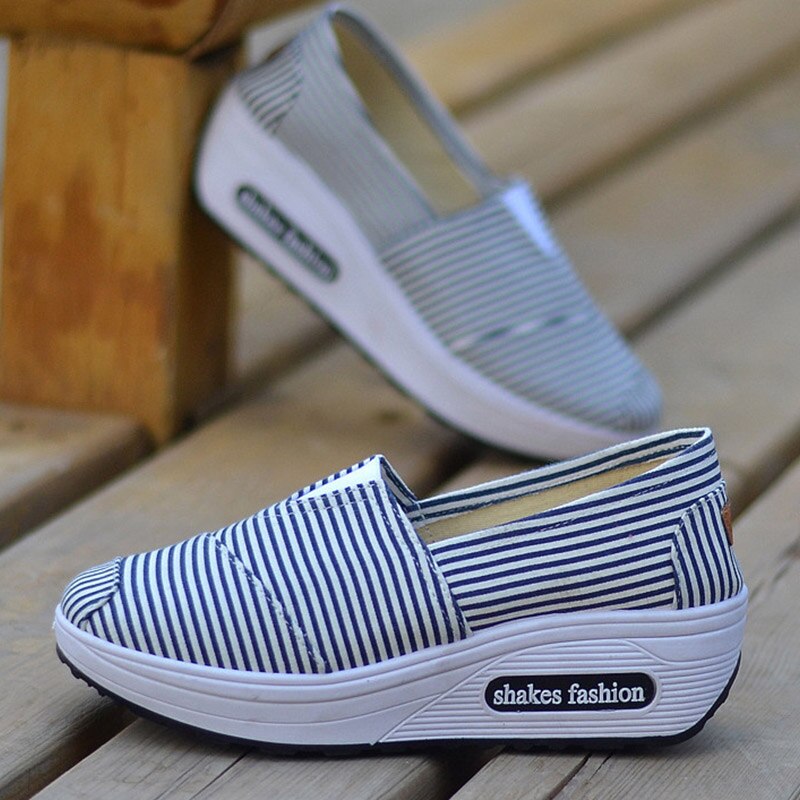 Compensées secouant baskets pour filles chaussures de balançoire Slip-On femmes toile chaussures vichy peu profond Alpargatas été