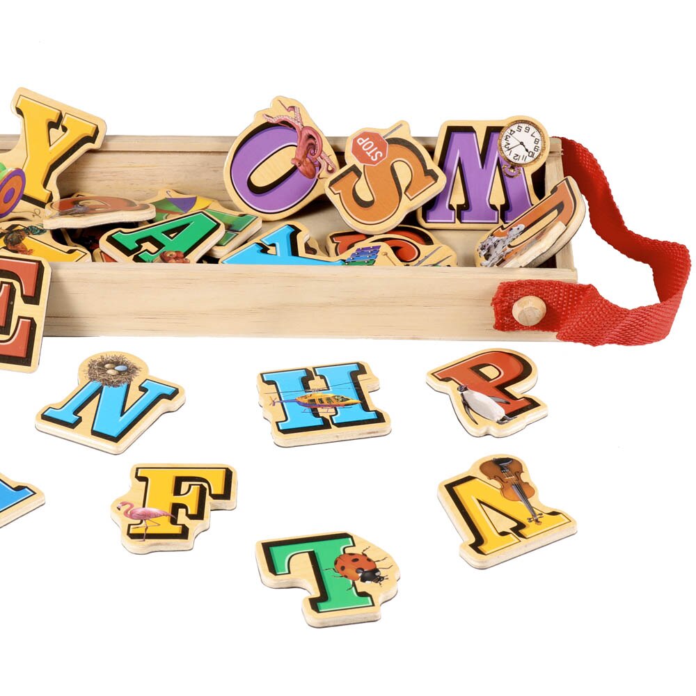 Diy Brieven Puzzel Koelkast Stickers Ontwikkelen Baby Intelligente Houten Vroeg Onderwijs Speelgoed Magnetische Engels Alfabet Boerderij Puzzel Speelgoed