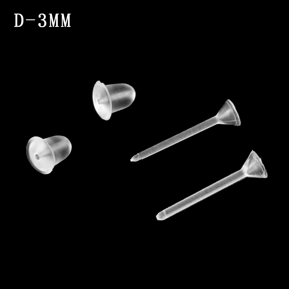 100 Pairs Plastic Earring Posts and Backs Clear Ear Pins and Silicone Rubber Backs Earnuts Earring Backs for Men Women: D  Plastic