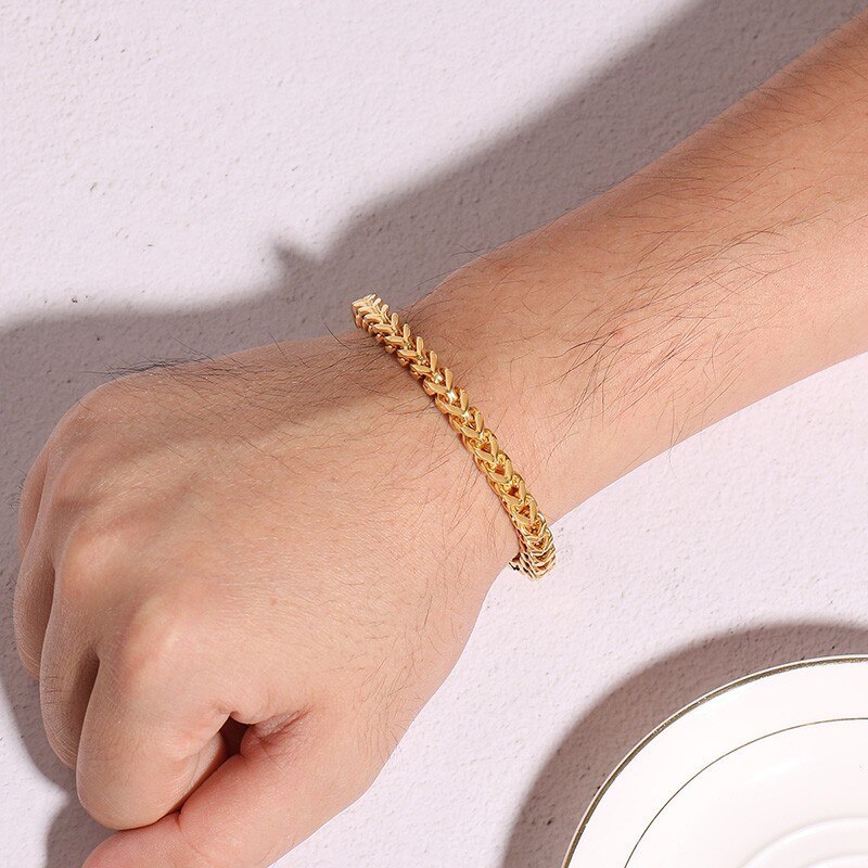 Vnox, pulseras de cadena de 6mm de ancho para hombres, joyería de acero inoxidable, pulsera de eslabones pulidos de 8,66 pulgadas