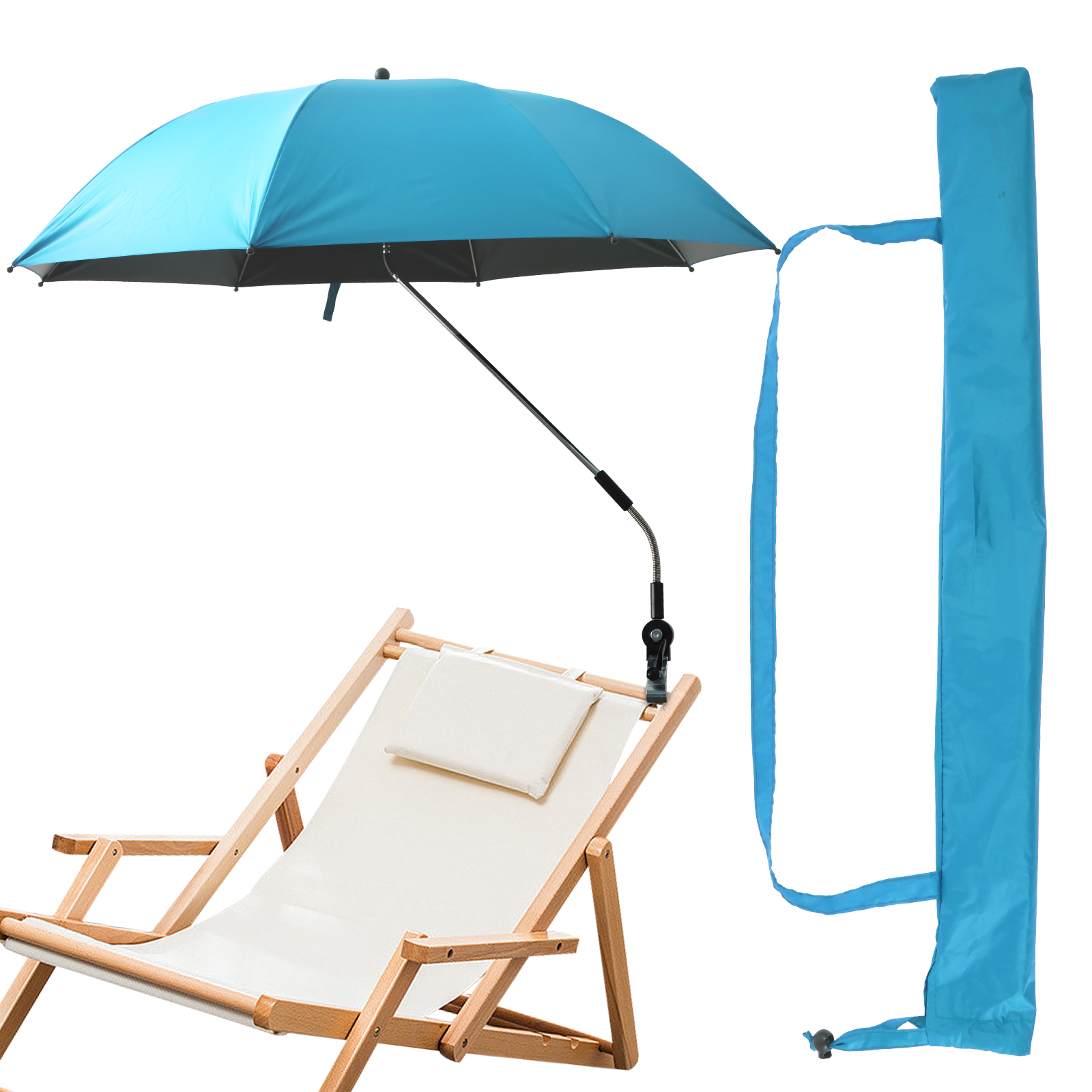 Strandschirm mit Universalklemme 360° ° Verstellbarer Schirmschirm, 42 Zoll, Outdoor-Regenschirm für Strand, Camping, Stuhl, Rollstuhl