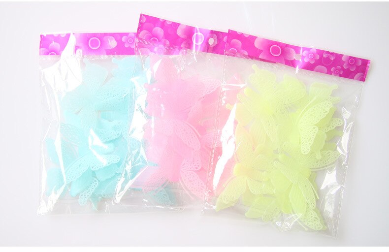 6PCS Luminous Double Layer Butterfly 3D Kids Room Decoration Glow in the Dark Art Fluorescent Toy