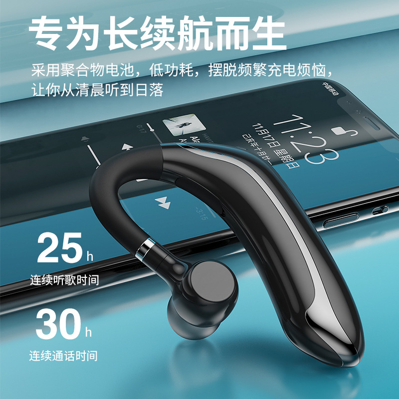 Wireless Bluetooth Headset with Fast Charging Long Battery Life Noise Cancelling Ear-Hook Universal Single-Ear Earpiece