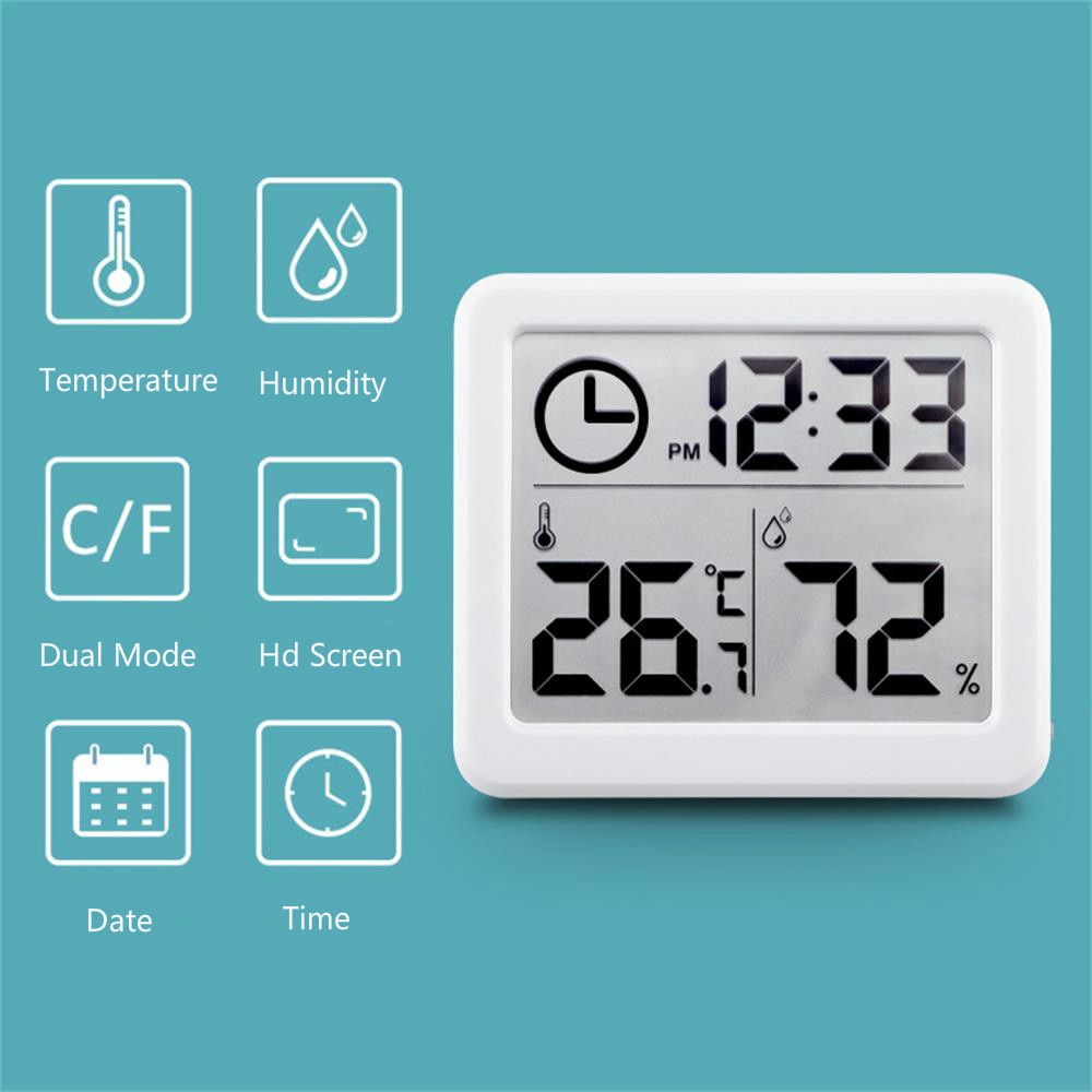 Digital Thermometer Hygrometer Gauge Indicator Indoor Weather Station Automatic Electronic Temperature Humidity Monitor Clock