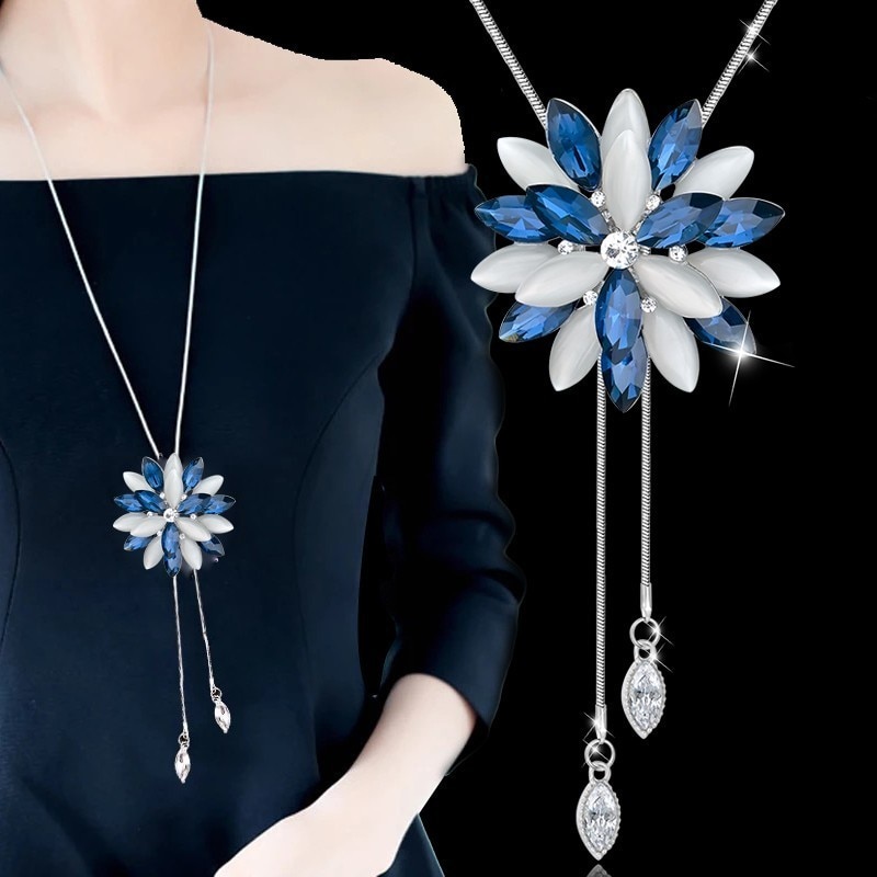Meyfflin flor largo collares y colgantes para las mujeres Collier de borla de de cristal collar gargantilla femenino suéter Cadena de joyería