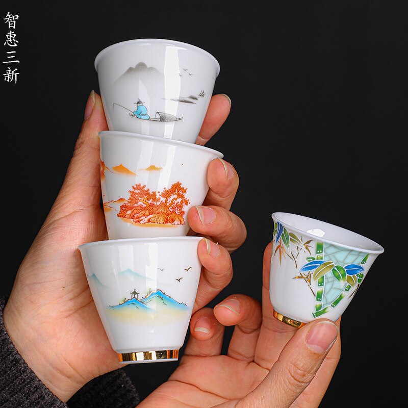 Hammel Fett Jade Weiß Porzellan günstig Kran Guanhai Keramik Tee Tasse Haushalt Kung Fu Tee-einstellen Tee Zeremonie Getränk