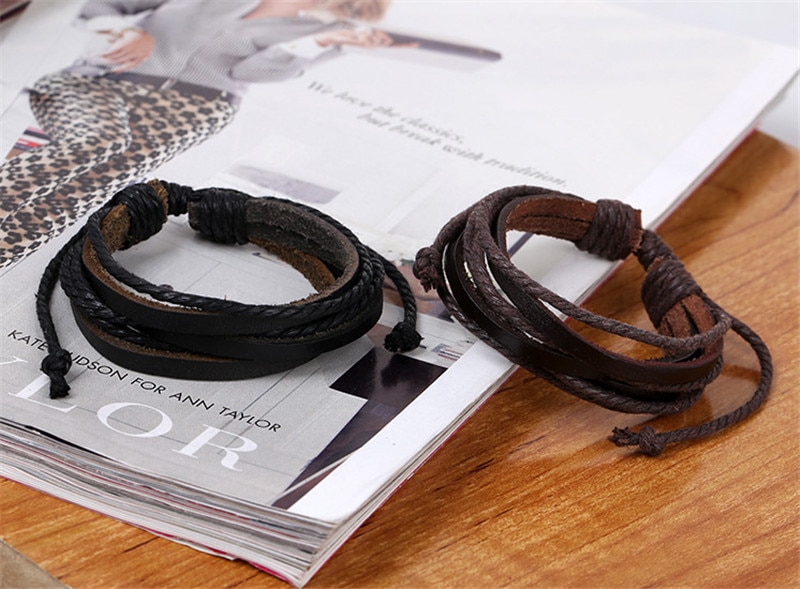 ZORCVENS nouvelle Bracelets et Bracelets en cuir pour hommes et femmes noir et marron tressé corde homme bijoux