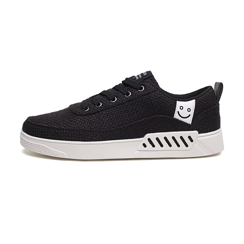 Sommarskor män säckväv smileyboard herrsneakers lediga ventilerande halkfria herrskor zapatillas hombre scarpe uomo: Svart  h12-25 / 6.5