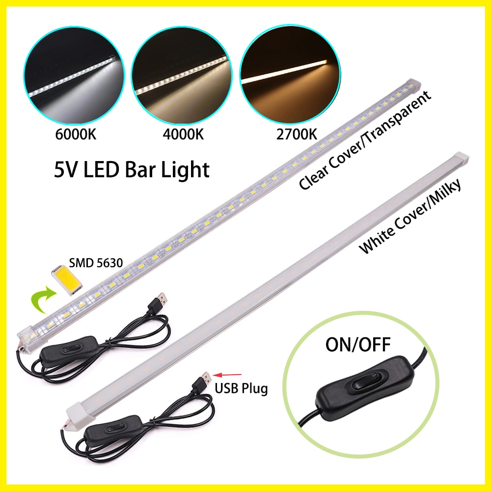 Barra de luces LED USB, tira de luces LED rígida de 5V 5630 con interruptor debajo del armario, lámpara de iluminación para habitación de cocina, 10/20/35/40/50cm