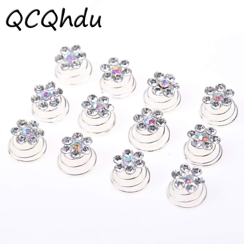 12PCS Della Signora Sposa Tornante Europeo di Design Floreale Fiori di Strass Spirale Forcelle Decorazione Dei Monili Dei Capelli