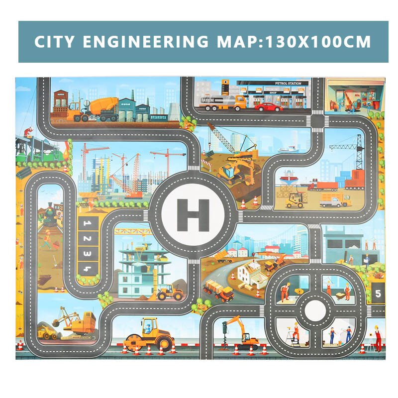 Nuovo 130X100 CM Nordic giocattolo neve tappeti per auto mappa giochi per bambini coperta di zona pad urban road map gioco pieghevole costruzione di parcheggio: ENGIENNRING 130x100