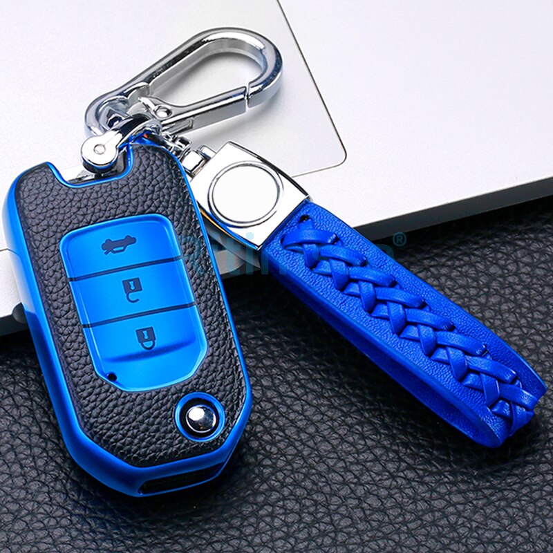 Tpu Key Cover Case for Honda CRV Pilot Accord Civic Car Shell Auto Key Keychain Keyring: Blue B
