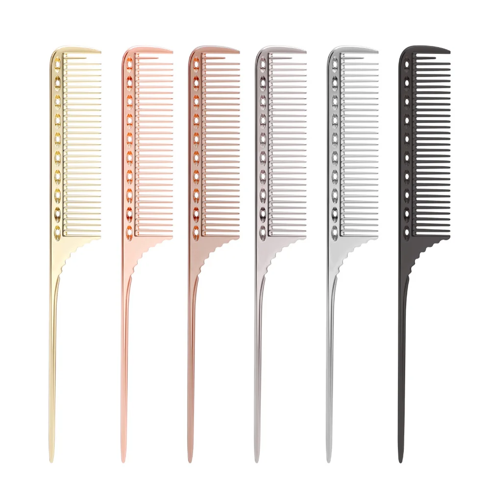 Peines de peluquería de Metal con cola de rata, peine de corte de pelo de aluminio para salón, peine de separación, cepillo de pelo rizado, herramientas de peluquero