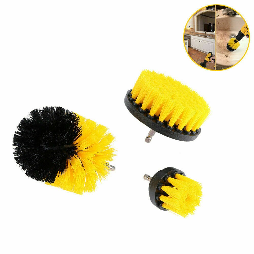 3PCS Round Electric Bristle Brush Tub Rotary Cleaning Tool Set Attachment Nylon Brushes Tub Cleaner Kit Wood Grinding Polishing: 3 PCS