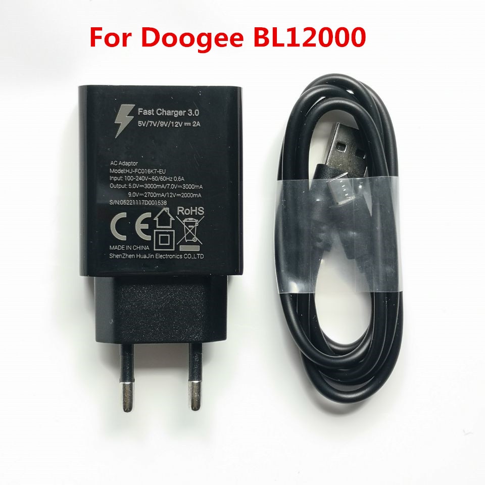 Originele Doogee BL12000 Ac Adapter Fast Charger 3.0 Travel Charger Eu Plug Adapter + Usb Kabel Dc 5V 7V 9V 2A