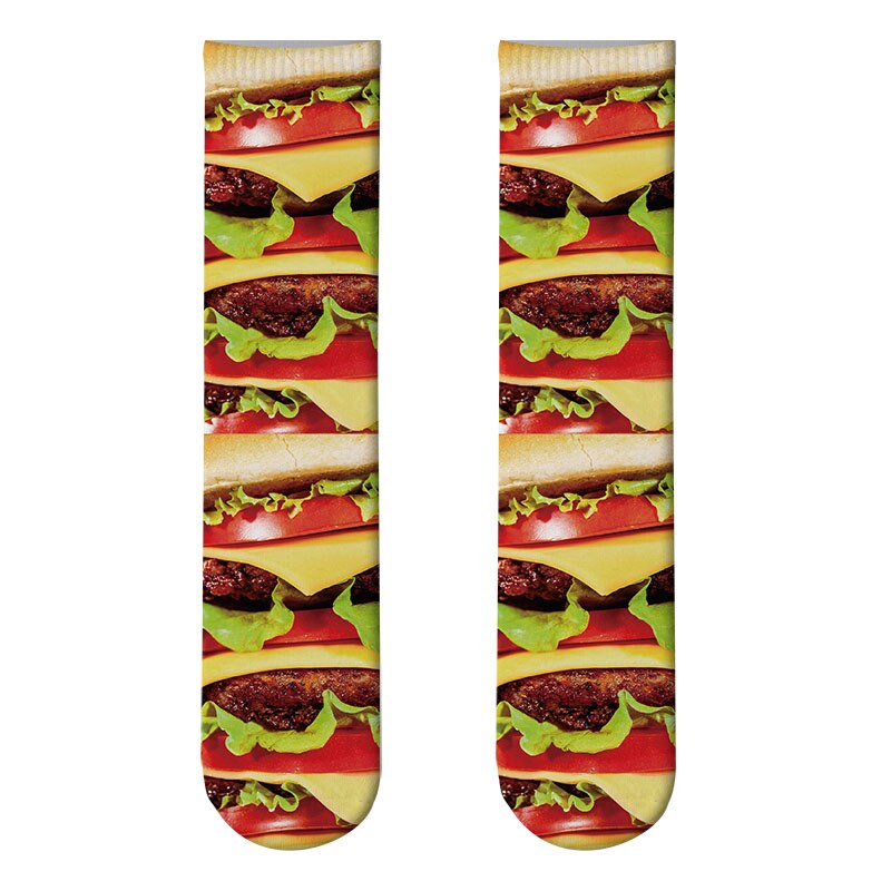 Popcorn Print Sports Socks Unisex Funny Creativity Candy Hamburger Long Socks Men Cycling Running Basketball Thigh High Socks: Style11