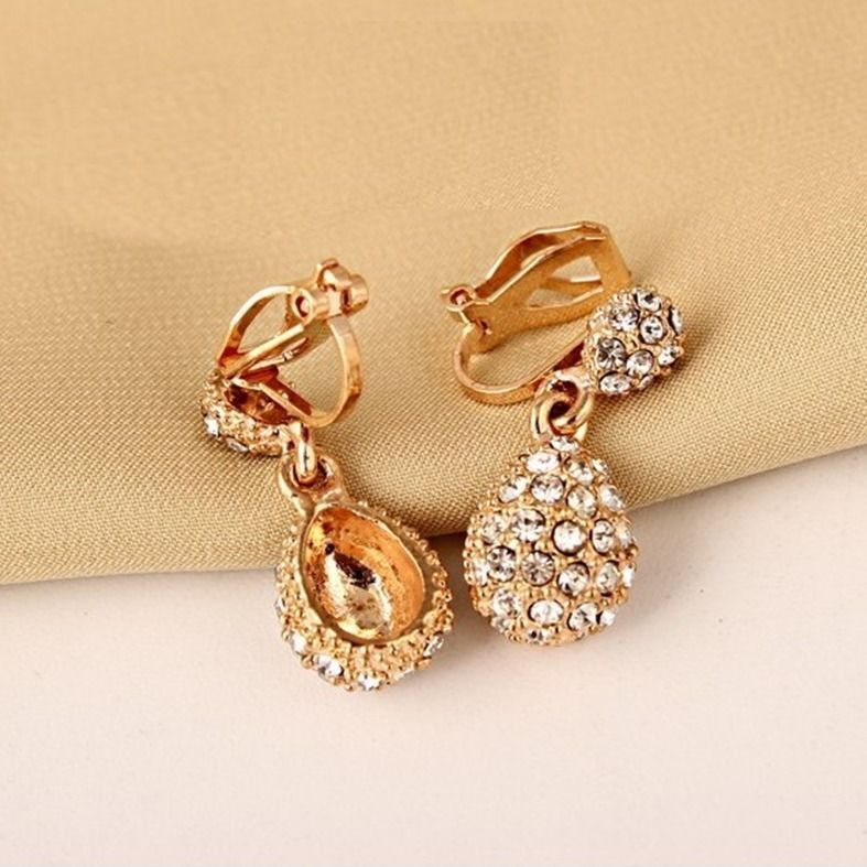 Jiofree Korea Rhinestone Gold Clip Op Oorbellen Voor Vrouwen Bridal Wedding Party Oorbellen Sieraden