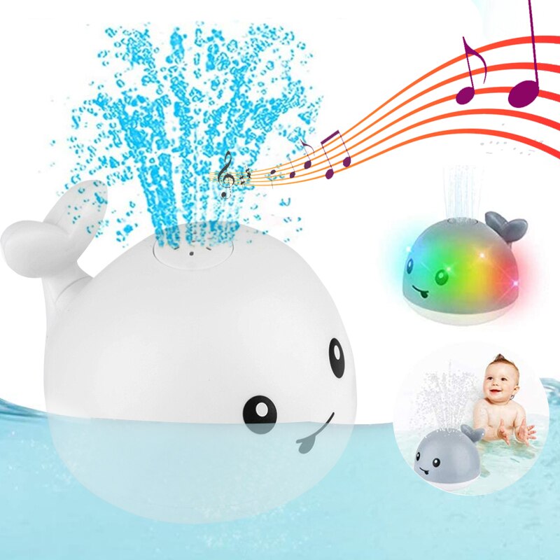 Baby Bath Toys Spray Water Whale LED Light Up Bath Toys for Kids Electric Whale Induction Water Spay Ball Bathroom Bathtub Toys