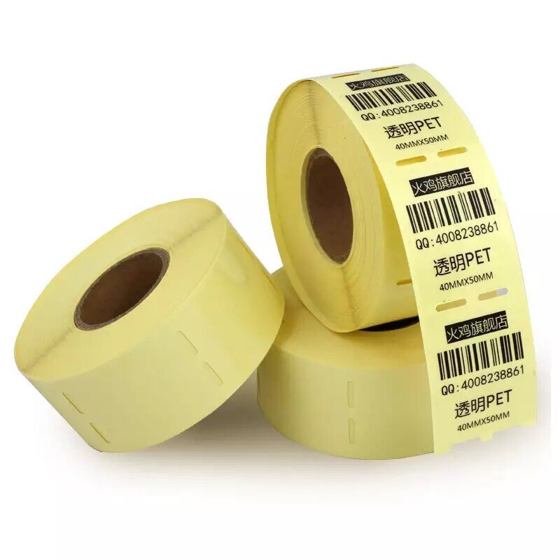 Transparent PET Clear label stickers roll for Zebra barcode printer ( with Resin thermal transfer ribbon ), 1 Roll, 40mm Core