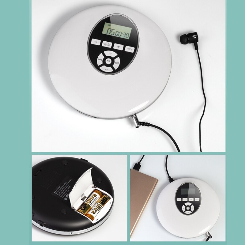 Rund stil bærbar -cd afspiller hovedtelefon hifi musik reproduktor -cd walkman discman afspiller stødsikker lecteur -cd