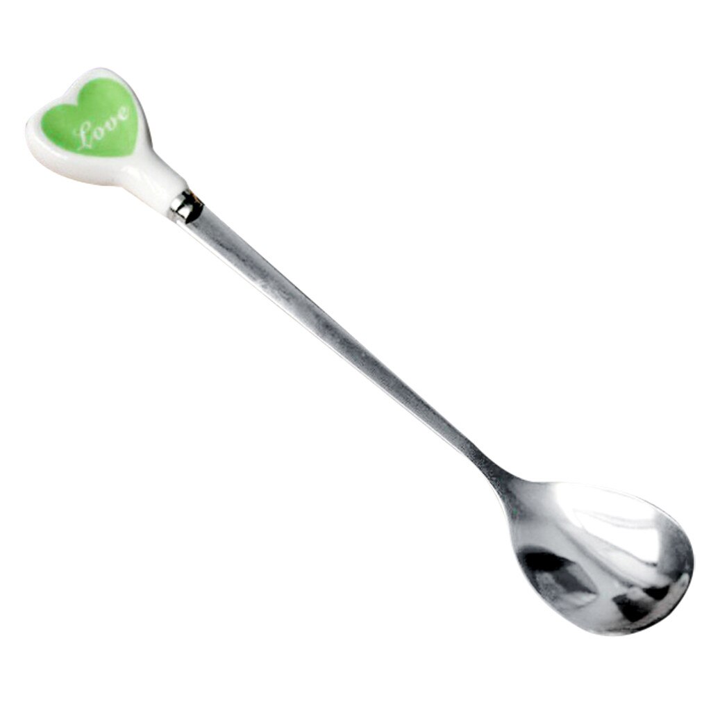 410 Roestvrij Staal Lange Steel Lepel Hartvormige Kleurrijke Lepel Handvat Lepels Bestek Ijs Drinken Gereedschap: green