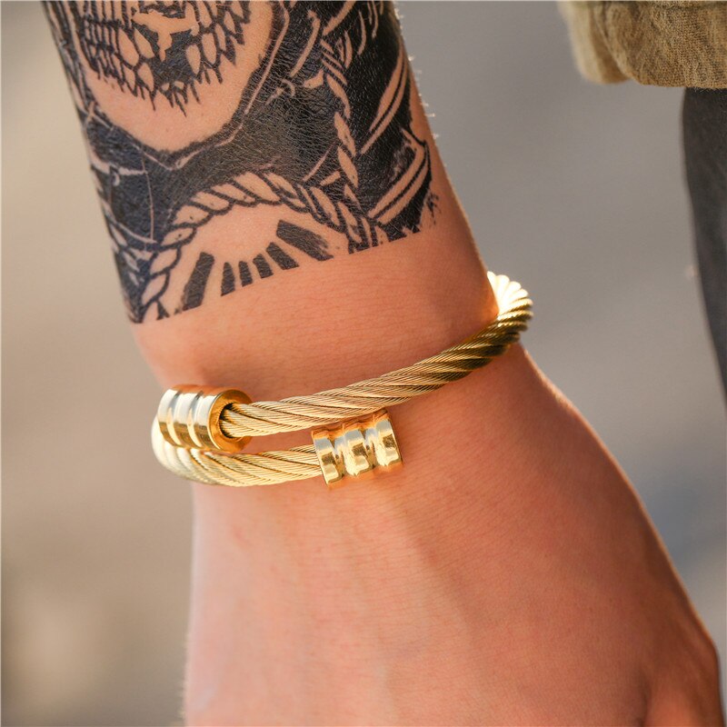 Pulsera de acero inoxidable estilo Hip Hop para hombre, brazalete abierto Ajustable de titanio, joyería, estilo Punk, ombré: ZJ3012