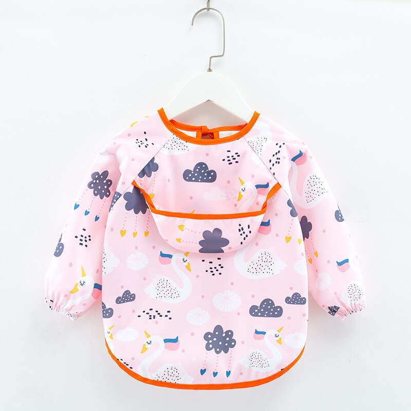 Bavoir imperméable à motif mignon de dessin animé pour bébé,vêtement avec poche pour le repas, tablier de peinture à manches longues pour enfant, lange pour le rôt, accessoire infantile pour manger,: 4Swan