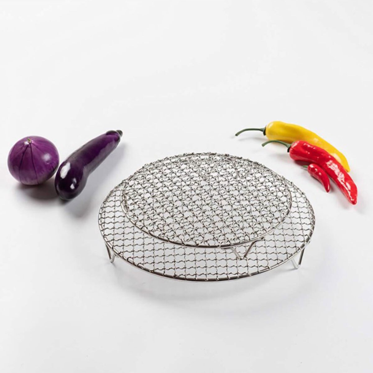 Kitchen Multi-Purpose Cooking Grate Baking Net 304 Stainless Steel Steamer Round Barbecue Grill Cross Wire Steam Rack with Legs