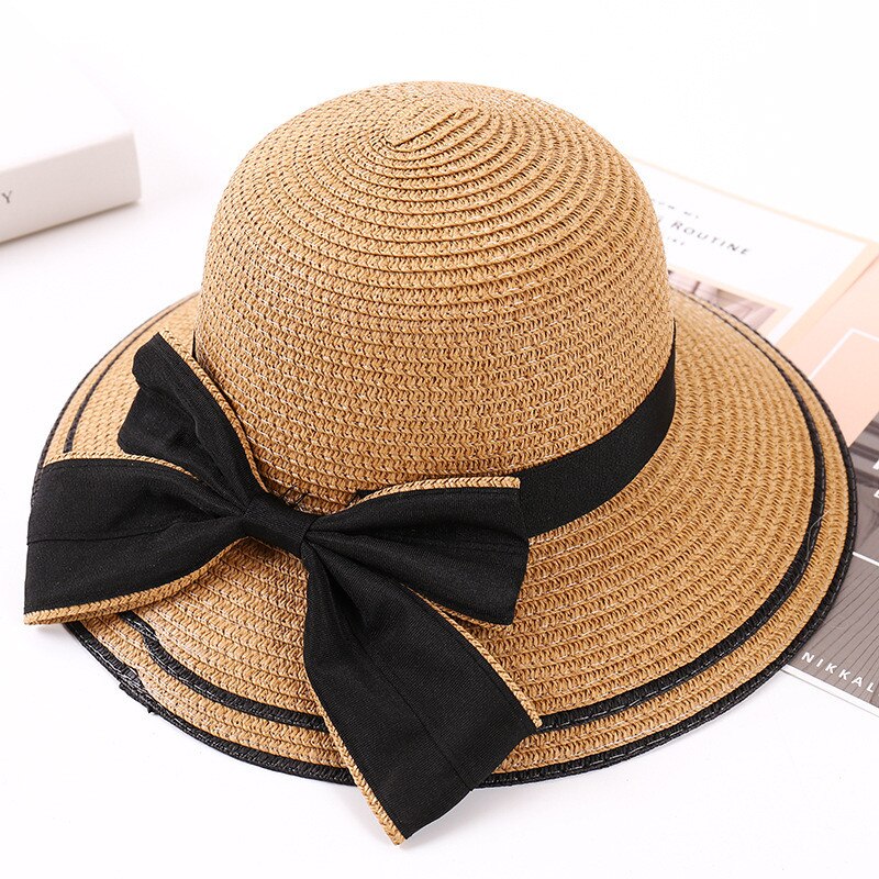 Zomer Casual Panama Hoed Vrouwen Schipper Strand Hoed Brede Zijde Vrouwelijke Dame Klassieke Grote Strik Straw Zonnehoed vrouwen Fedora