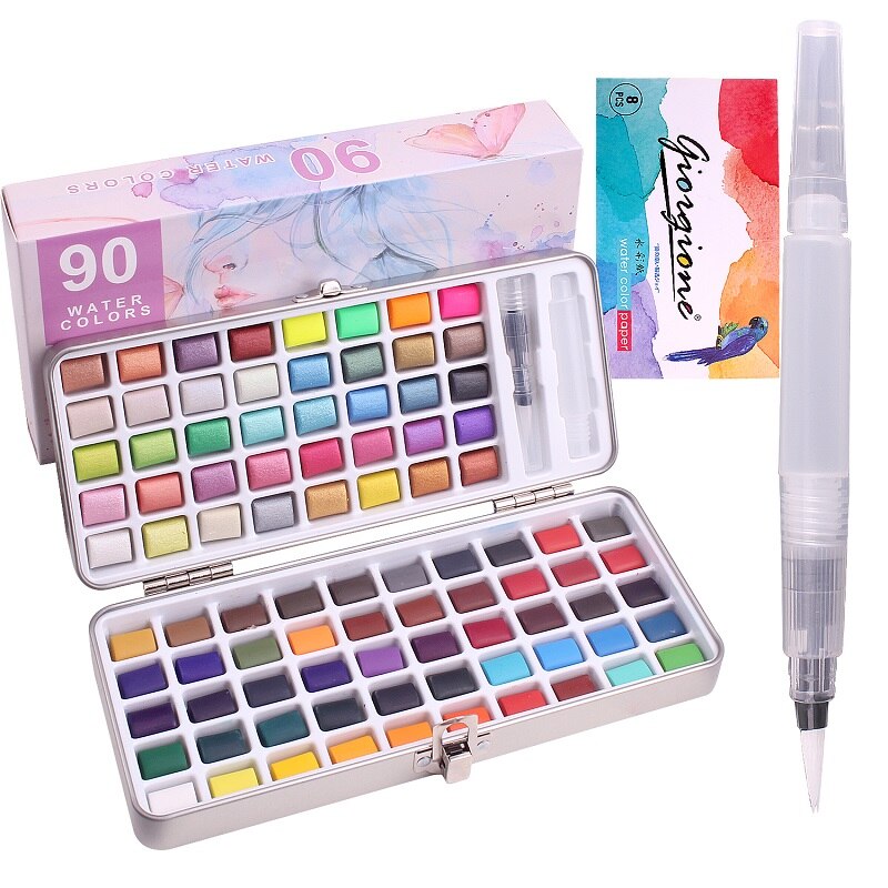 Juego de pinceles de acuarelas para principiantes, pincel portátil de hasta 120 colores, suministros de arte para dibujo: 90 colors