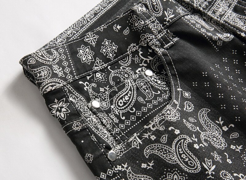 Jean en Denim extensible avec motif mouchoir imprimé pour homme, pantalon Slim, droit, noir, à la , peint numériquement en 3D