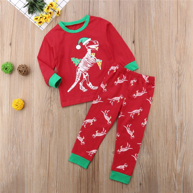 Peuter kinderen baby meisje jongen kerst pizza dinosaurus tops broeken leggings outfit nachtkleding pyjama 0-6y
