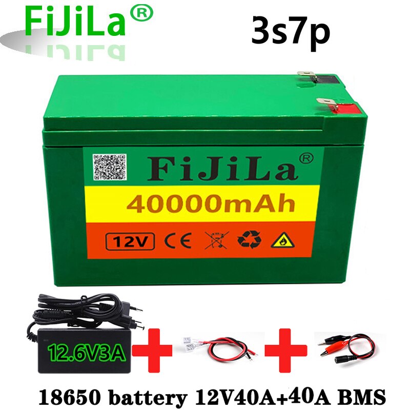 12V40Ah 3S7P 18650 lithium battery pack+12.6V 3A charger, built-in 40Ah high current BMS, used for sprayer, 12V power supply