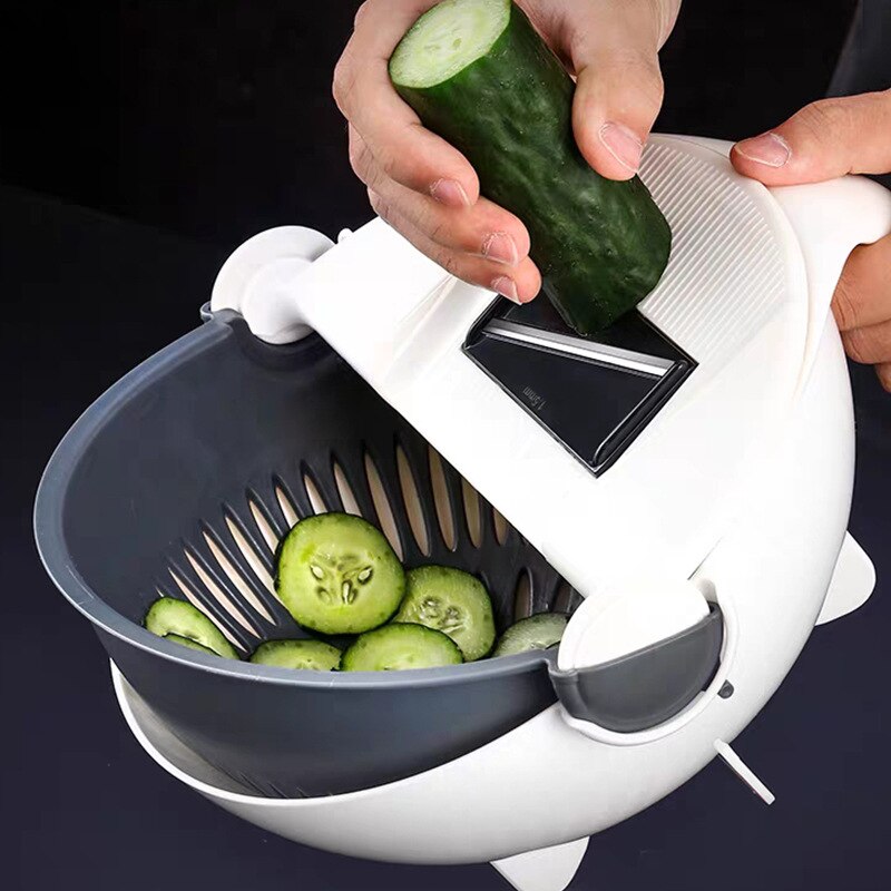 Multi manuel skiver roterende grøntsagsskærer med afløbskurv salat spinner multifunktion køkken veggie shredder rive skiver