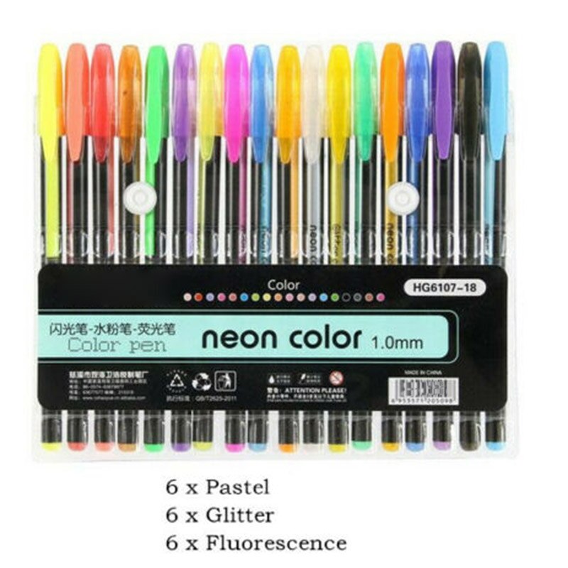 Highlighter Glitter Pen Pastels Metal Gel Pen Set for Painting Drawing USJ99: 18colour