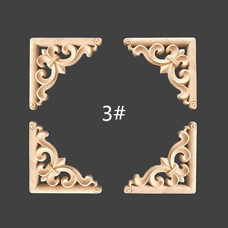 Onlay houten lijstwerk houtapplicatie houten hoekbloem ongeverfd modern houtsnijwerk gesneden houten hoekmeubeldecoratie: 8 x 8 x 1.0cm x4 stuks