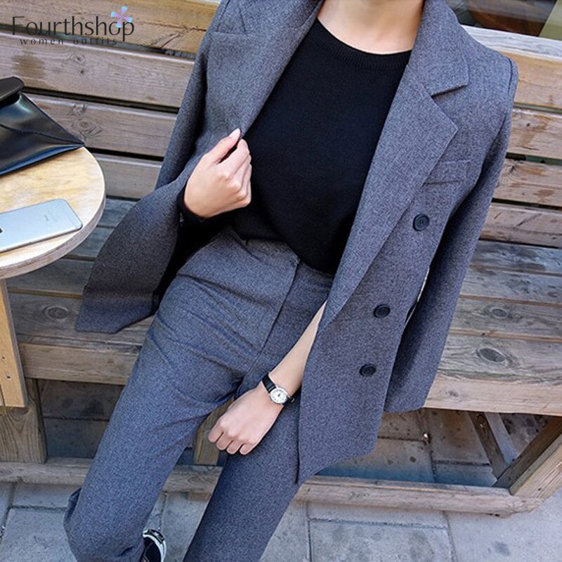 Office Work Uniform Business Pant Suits for Women 2 Piece Pants Blazer Set Autumn Winter Formal Jacket Suit Female