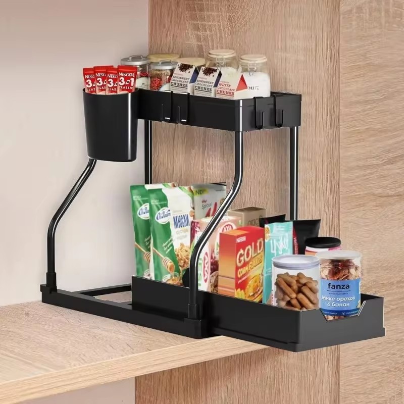 Keukenopslag onder gootsteen organisator 2-laags uittrekbare multifunctionele lade plank organisator badkamer desktop kast rek: Licht Geel