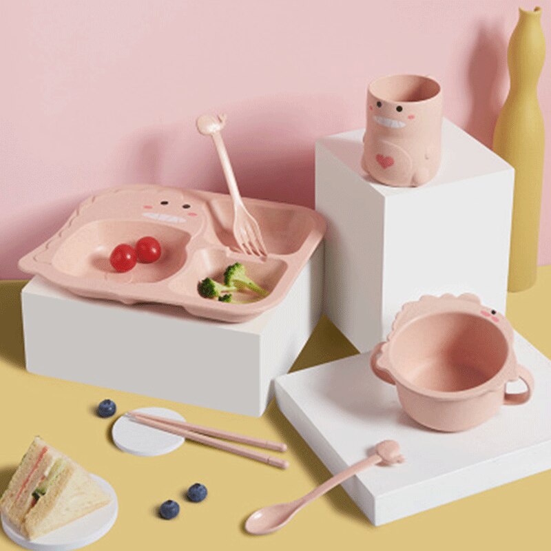 Vajilla para bebé, juego de 6 uds. De platos de cena para niños, tenedor de caricaturas para el hogar, platos de alimentación resistentes a las caídas para
