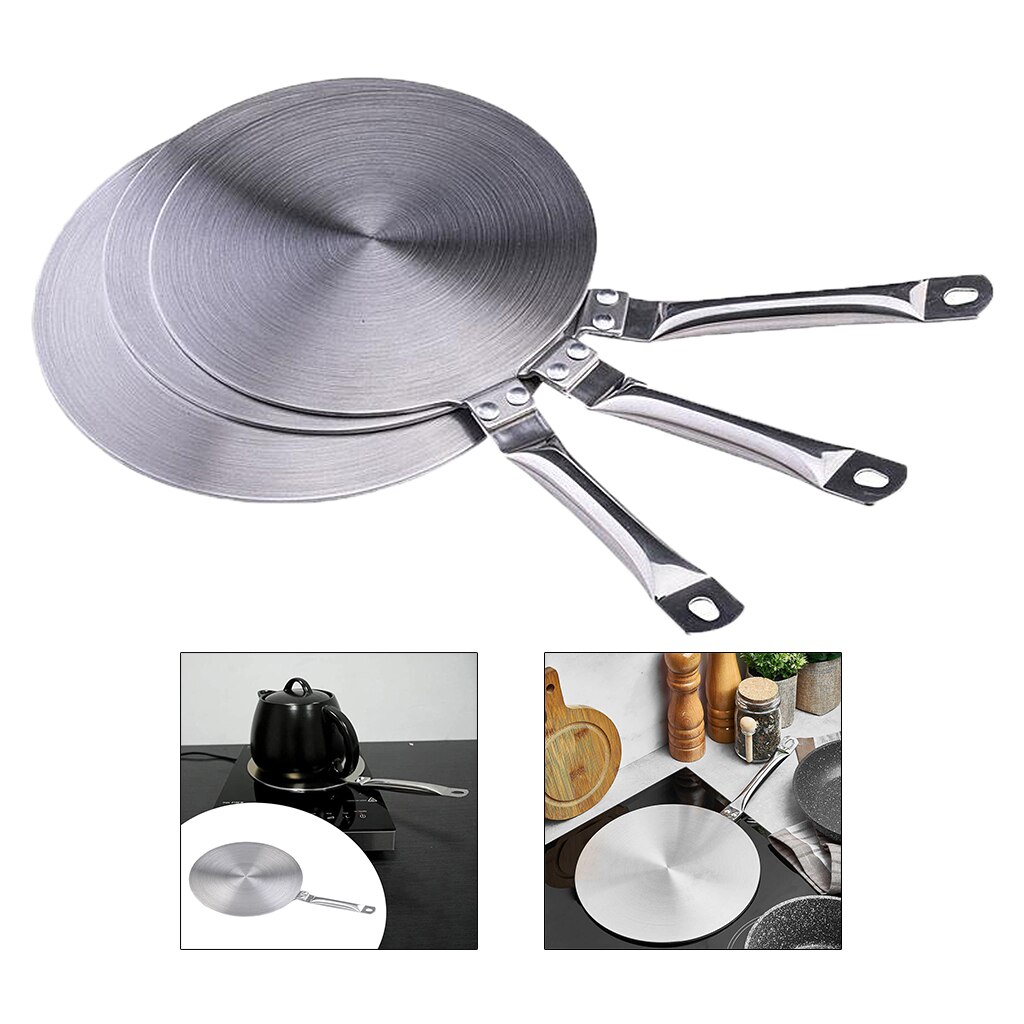Stainless Steel Induction Hob Adapter Plate Heat Diffuser Converter w/ Handle Cooker Household for Gas Burners Induction Stove