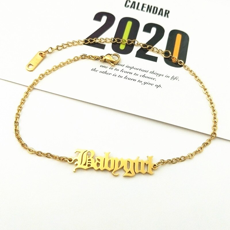 Baby Girl Anklets Gold Chian Enkelbandjes Sieraden Old English Font Letter Bracelets Boho Jewelry Women Graduation